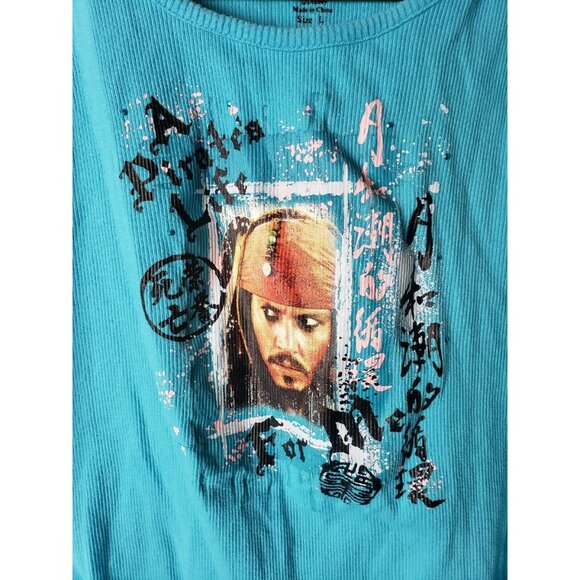 Pirates of the Caribbean Womens Size Large Blue Rib Knit Graphic Print Tank Top - Picture 3 of 5